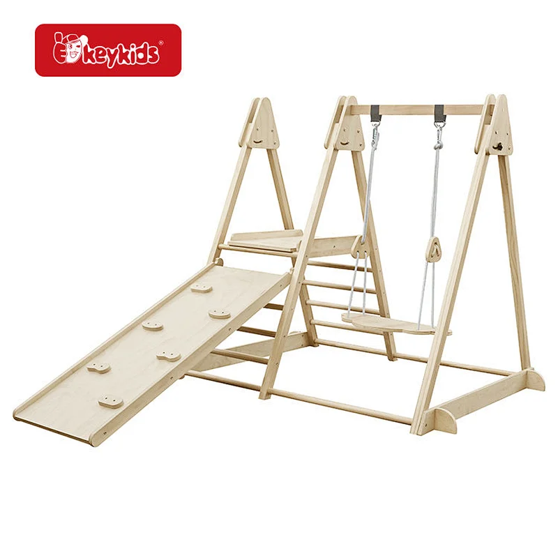 2026 Wholesale 3-in-1 Kids Indoor/Outdoor Wooden Playground Playset with Slide & Swing W01F219